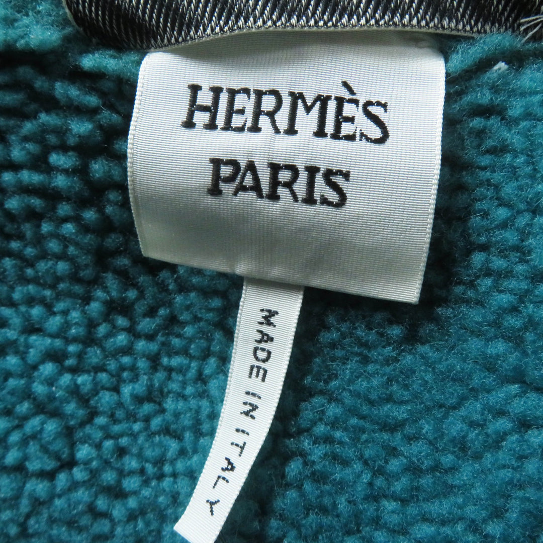 Great HERMES Mouton coat Serie buttoned switch design green Sheep leather Women 34