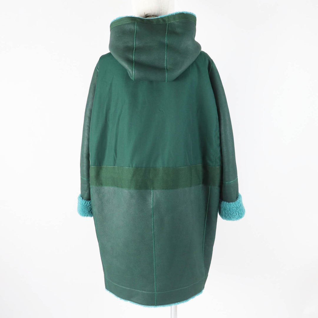 Great HERMES Mouton coat Serie buttoned switch design green Sheep leather Women 34