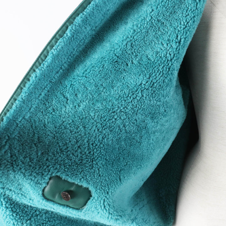 Great HERMES Mouton coat Serie buttoned switch design green Sheep leather Women 34