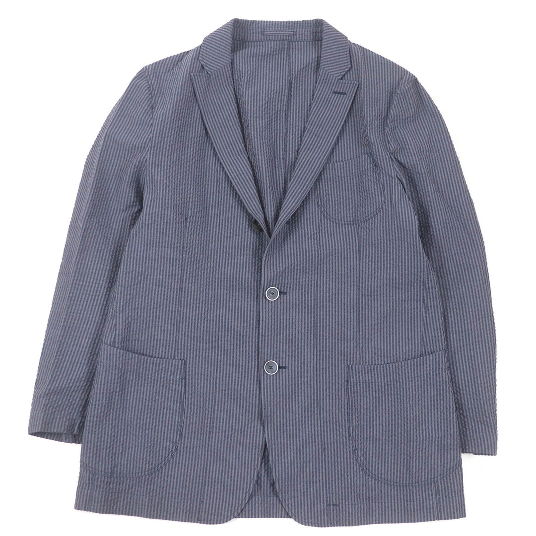 Excellent LARDINI tailored jacket Striped Single Seersucker blue cotton mens 50 JKCM21