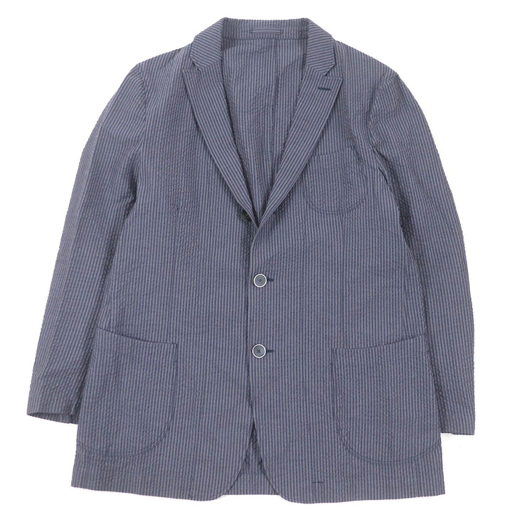 Excellent LARDINI tailored jacket Striped Single Seersucker blue cotton mens 50 JKCM21