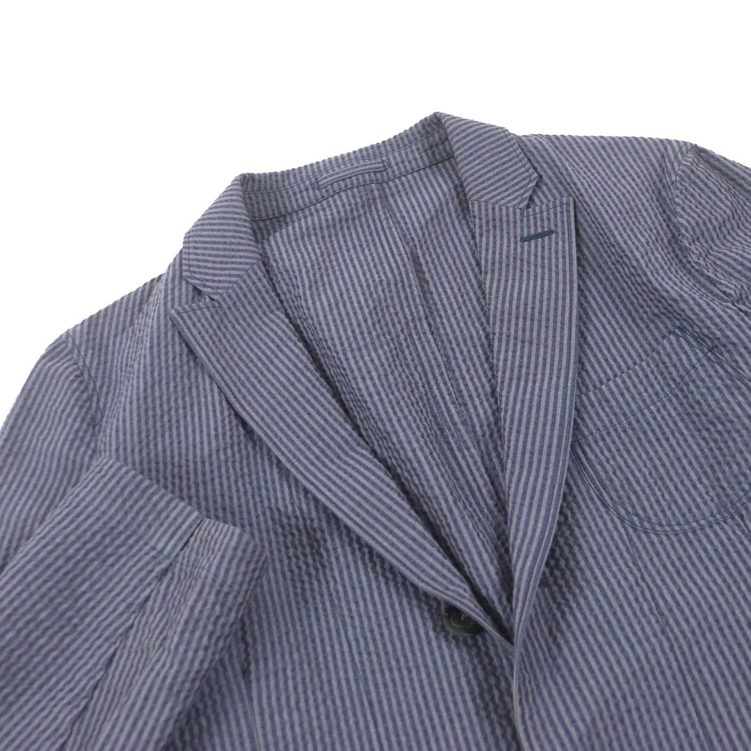 Excellent LARDINI tailored jacket Striped Single Seersucker blue cotton mens 50 JKCM21