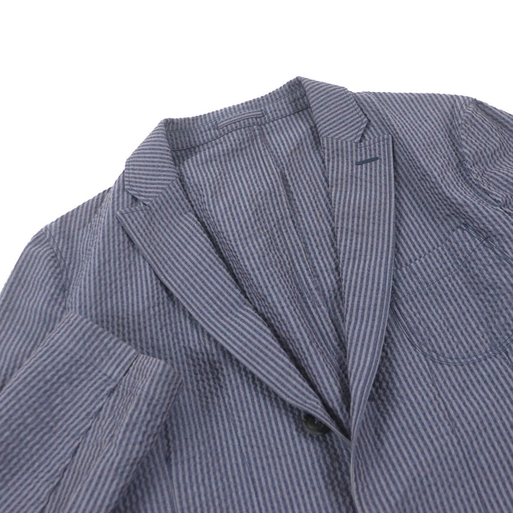 Excellent LARDINI tailored jacket Striped Single Seersucker blue cotton mens 50 JKCM21