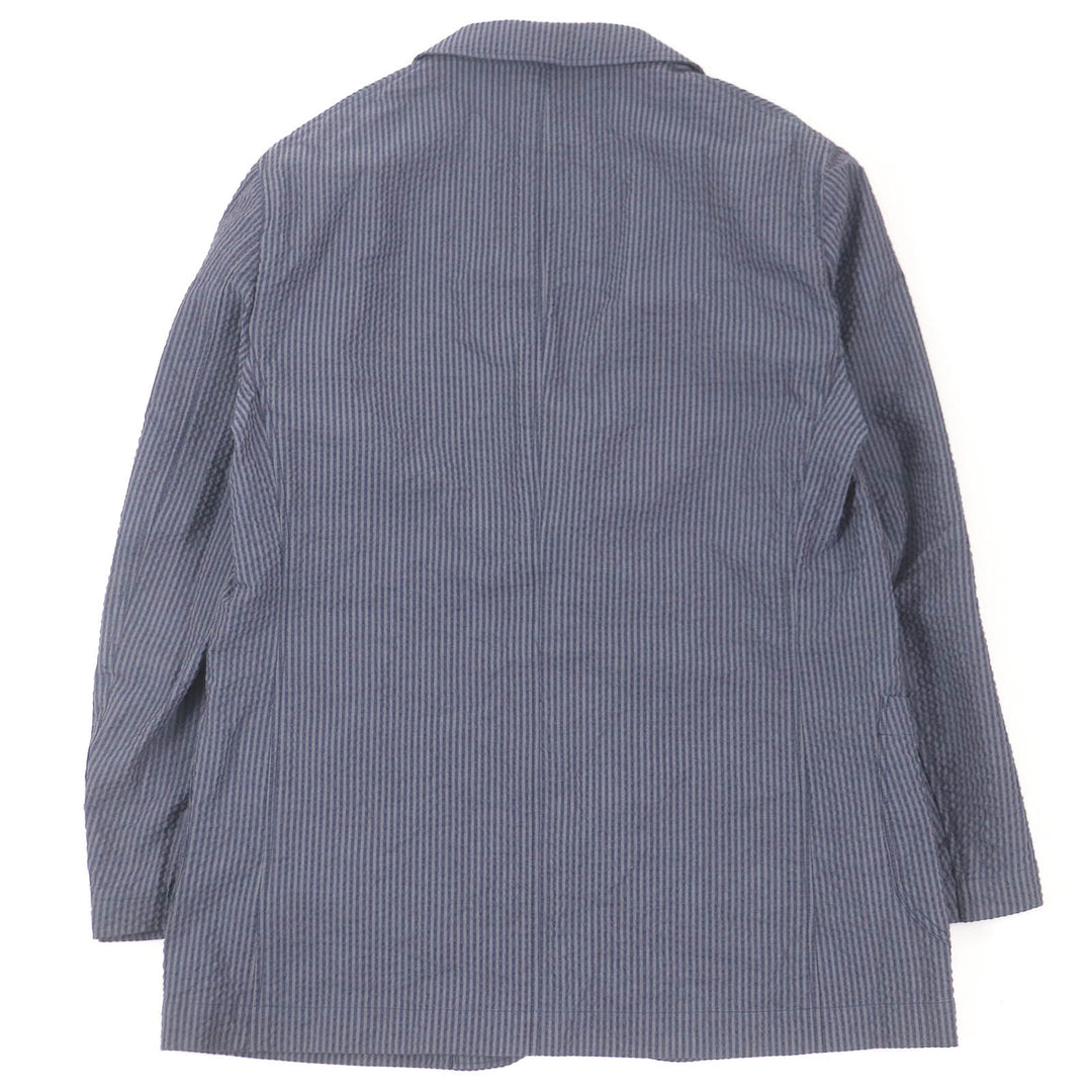 Excellent LARDINI tailored jacket Striped Single Seersucker blue cotton mens 50 JKCM21