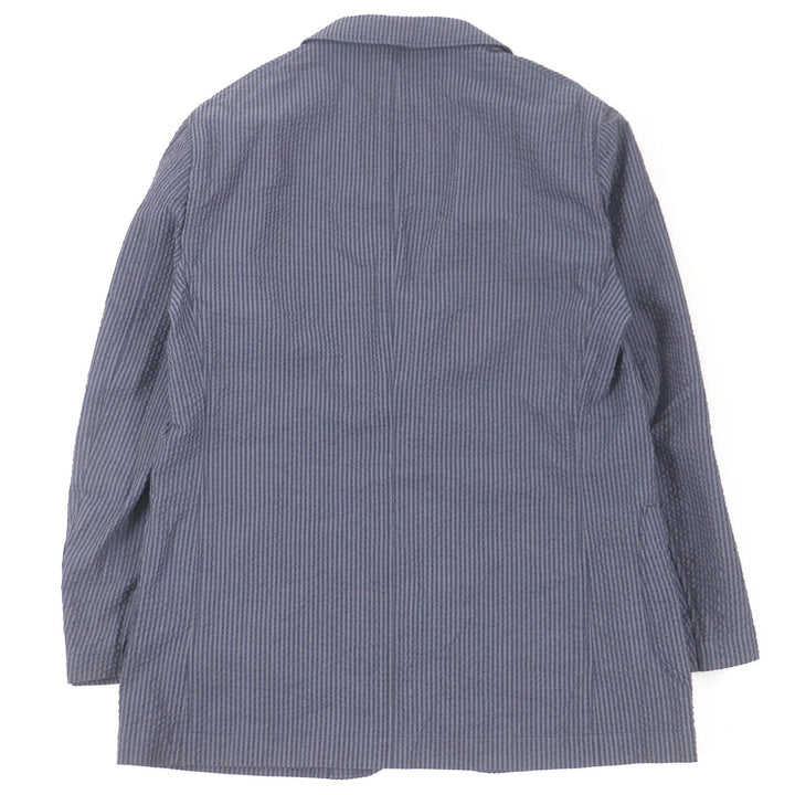 Excellent LARDINI tailored jacket Striped Single Seersucker blue cotton mens 50 JKCM21