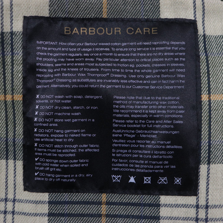 Great Barbour coat Corduroy Lining Check Pattern Oiled khaki cotton mens 36