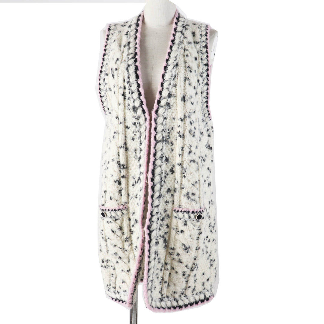 Excellent CHANEL Best Runway-wear knit Ecru Black Gold Pink cashmere Women 36