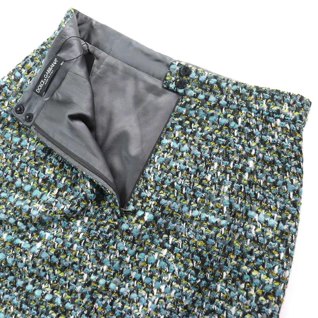 Pristine DOLCE&GABBANA Tweed skirt Black tag Blue green acrylic Women 42
