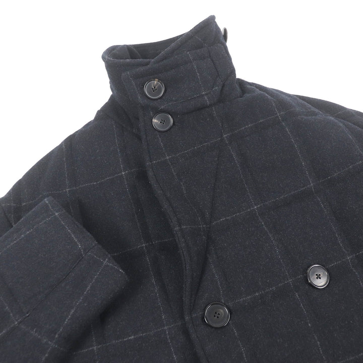 Excellent HERMES coat Windowpane padded double-breasted Dark gray hair mens 50