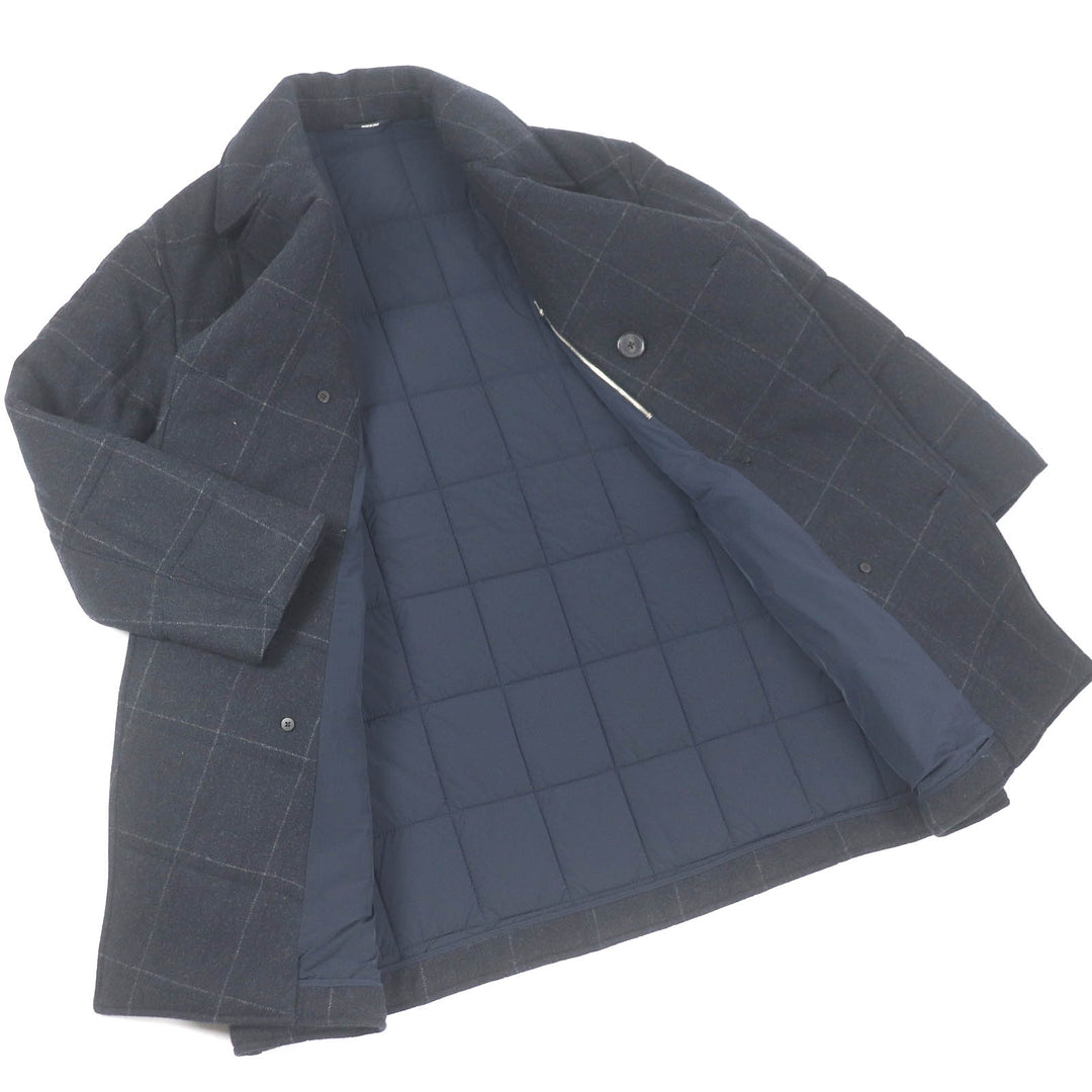 Excellent HERMES coat Windowpane padded double-breasted Dark gray hair mens 50