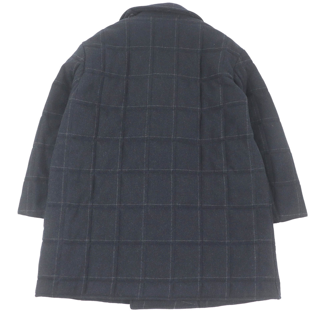 Excellent HERMES coat Windowpane padded double-breasted Dark gray hair mens 50