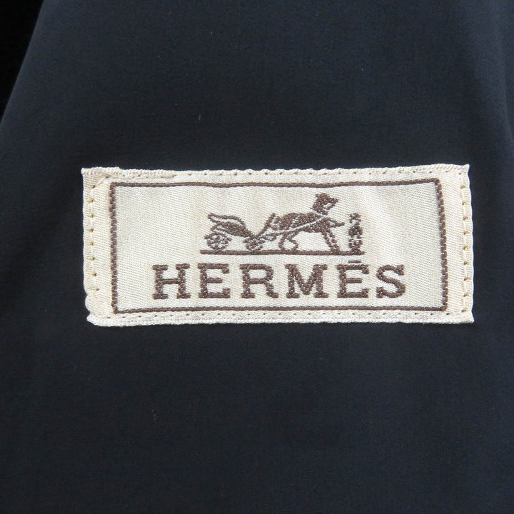 Excellent HERMES coat Windowpane padded double-breasted Dark gray hair mens 50