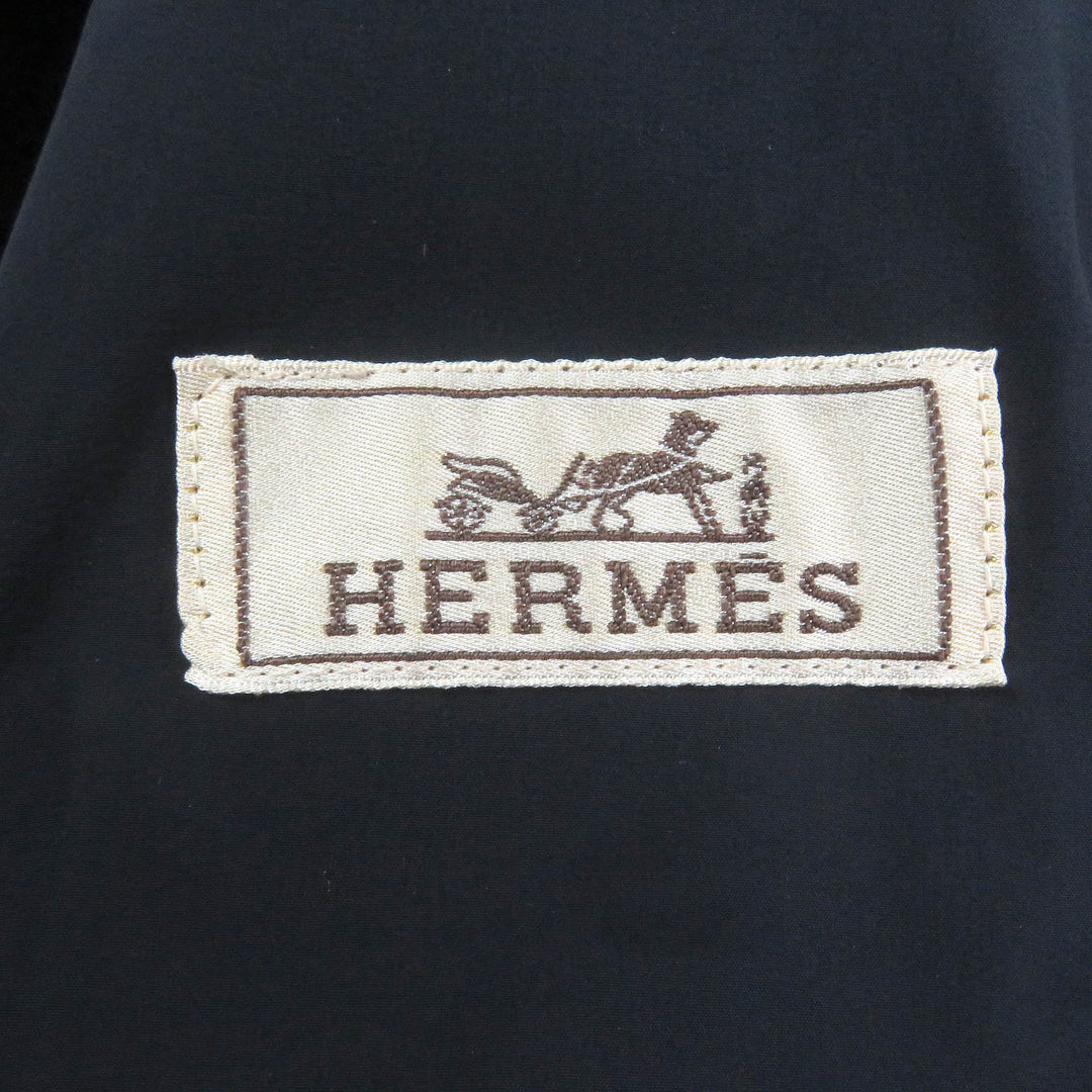 Excellent HERMES coat Windowpane padded double-breasted Dark gray hair mens 50