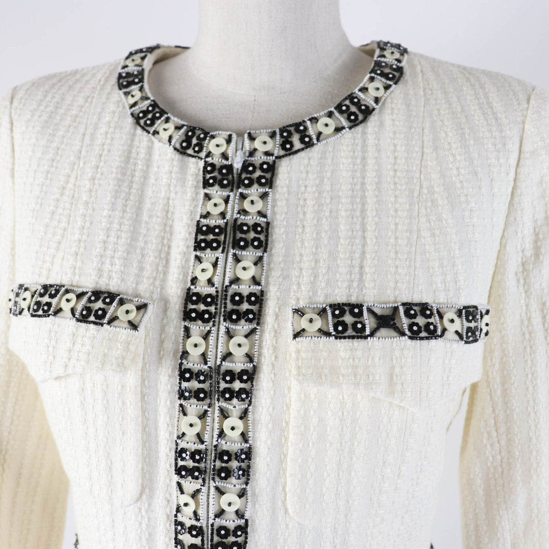 Excellent CHANEL Jacket Beaded decoration, Ivory black Women 38 03P P21247
