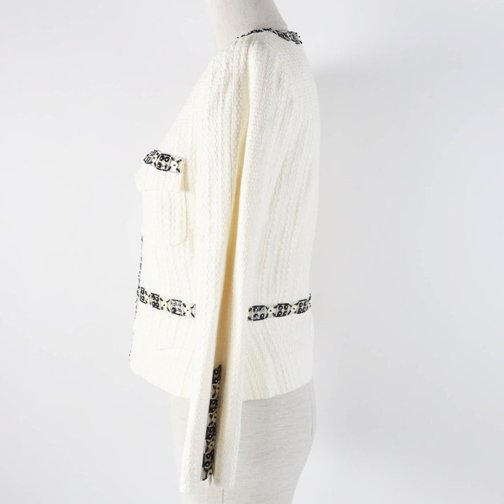 Excellent CHANEL Jacket Beaded decoration, Ivory black Women 38 03P P21247