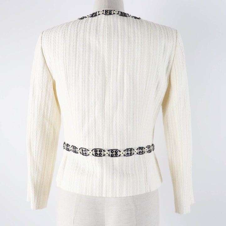 Excellent CHANEL Jacket Beaded decoration, Ivory black Women 38 03P P21247