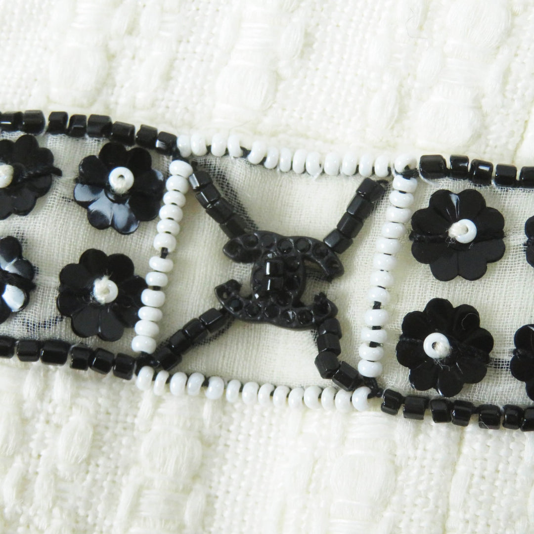 Excellent CHANEL Jacket Beaded decoration, Ivory black Women 38 03P P21247