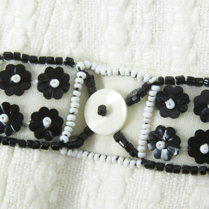 Excellent CHANEL Jacket Beaded decoration, Ivory black Women 38 03P P21247