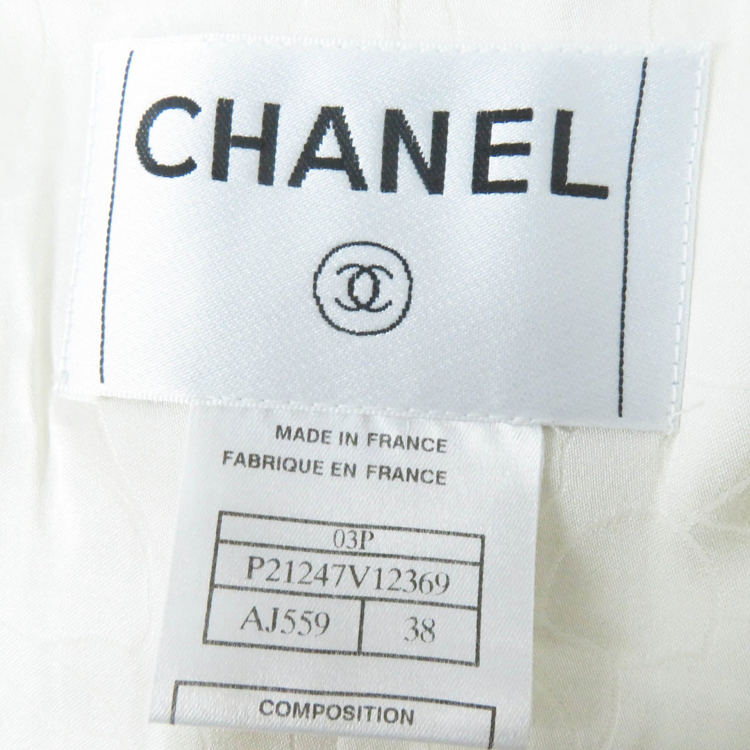 Excellent CHANEL Jacket Beaded decoration, Ivory black Women 38 03P P21247