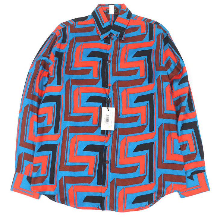Pristine Gianni Versace Long sleeve shirt Overall handle Blue silk mens 52