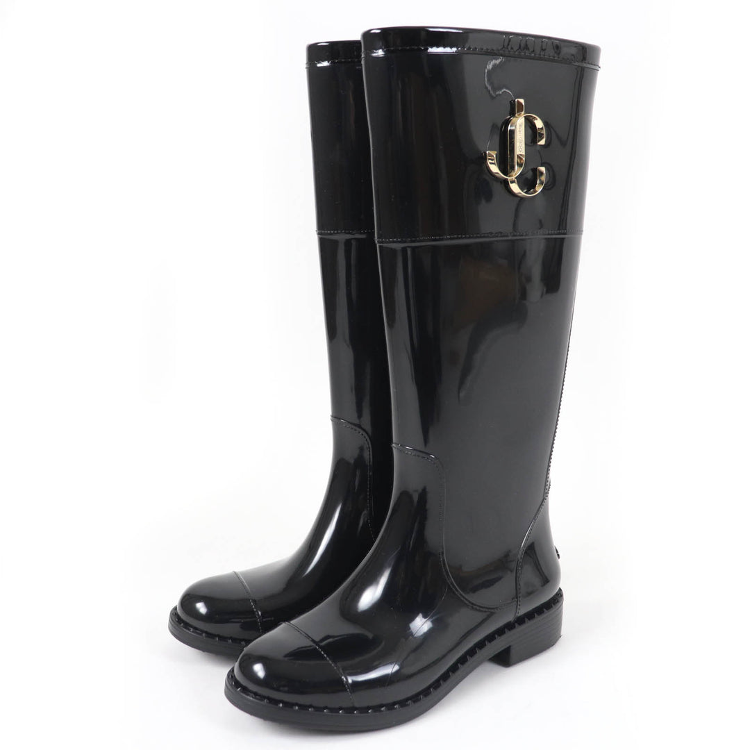 Great JIMMY CHOO Knee-high boots JC Logo Metal Rubber Boots Rain Boots black rubber Women 35