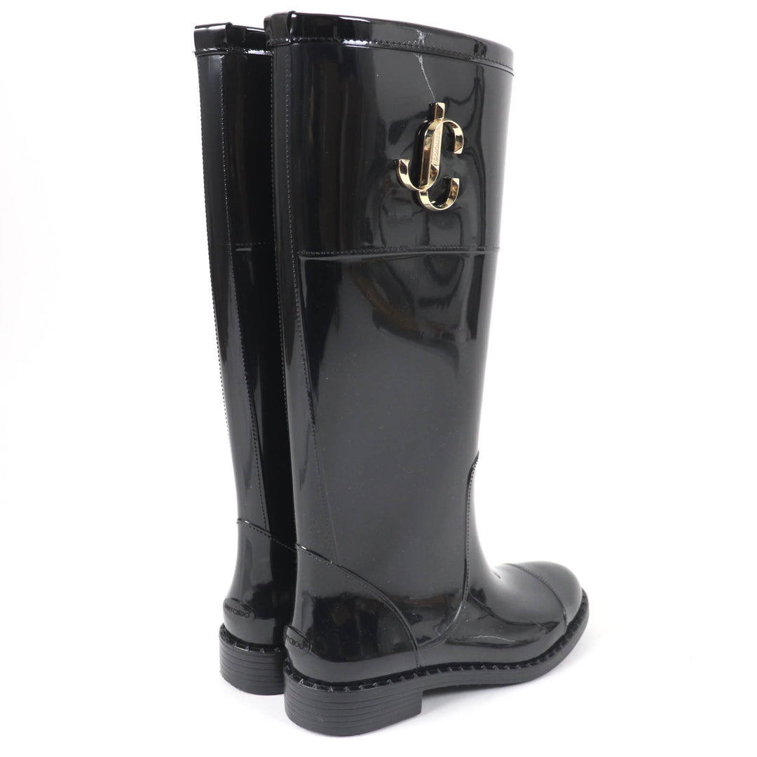 Great JIMMY CHOO Knee-high boots JC Logo Metal Rubber Boots Rain Boots black rubber Women 35