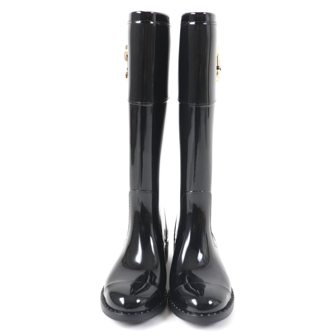 Great JIMMY CHOO Knee-high boots JC Logo Metal Rubber Boots Rain Boots black rubber Women 35
