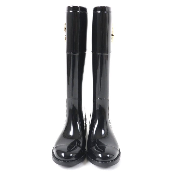 Great JIMMY CHOO Knee-high boots JC Logo Metal Rubber Boots Rain Boots black rubber Women 35