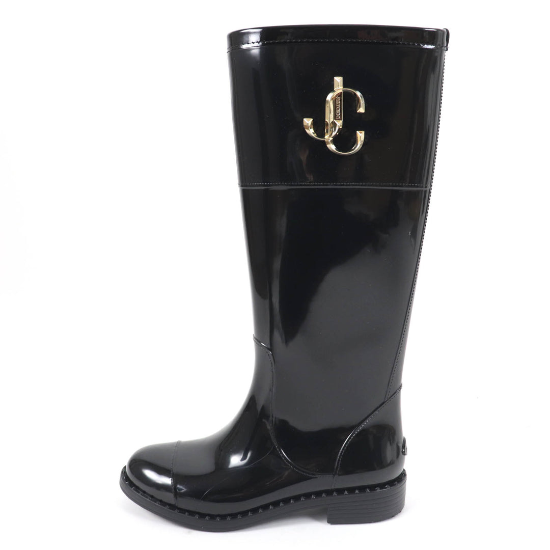 Great JIMMY CHOO Knee-high boots JC Logo Metal Rubber Boots Rain Boots black rubber Women 35