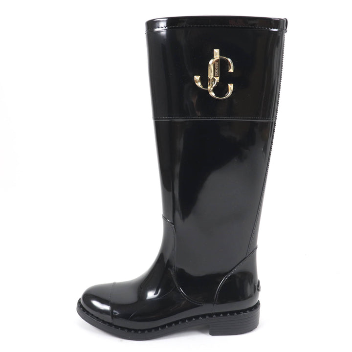 Great JIMMY CHOO Knee-high boots JC Logo Metal Rubber Boots Rain Boots black rubber Women 35