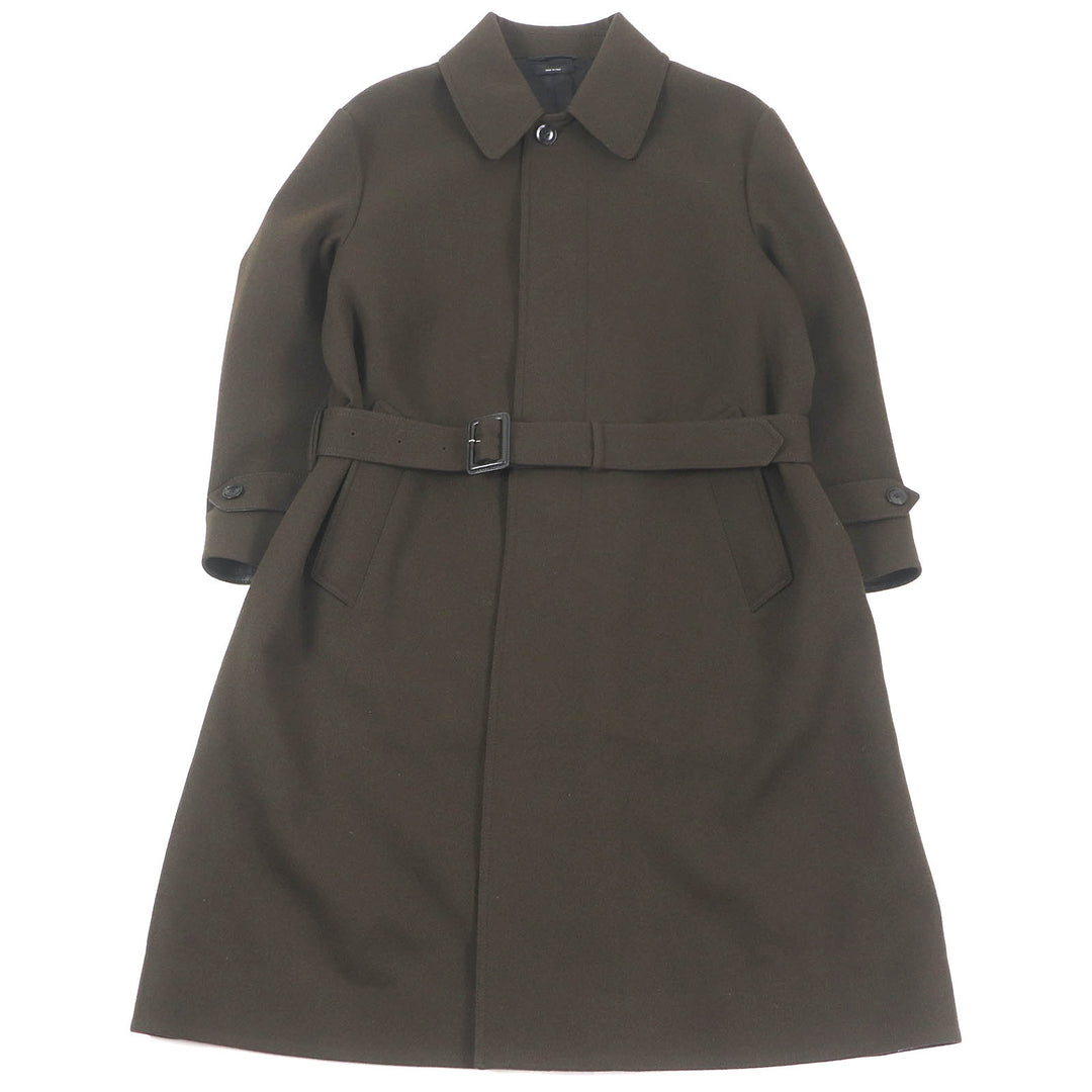 Excellent TOM FORD coat Leather detail fly front coat khaki wool mens 52