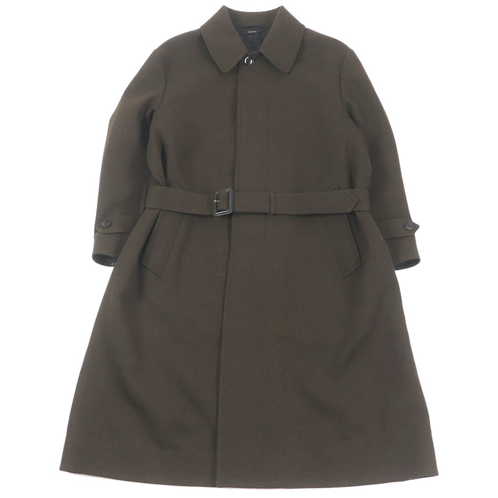 Excellent TOM FORD coat Leather detail fly front coat khaki wool mens 52