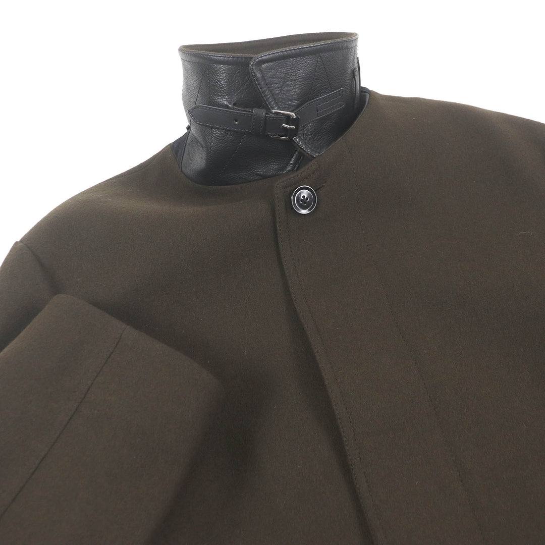 Excellent TOM FORD coat Leather detail fly front coat khaki wool mens 52