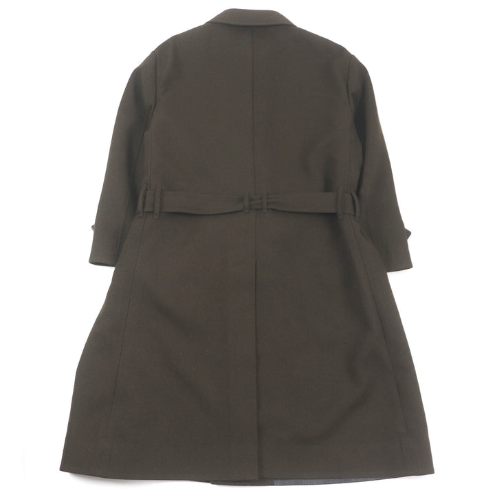 Excellent TOM FORD coat Leather detail fly front coat khaki wool mens 52