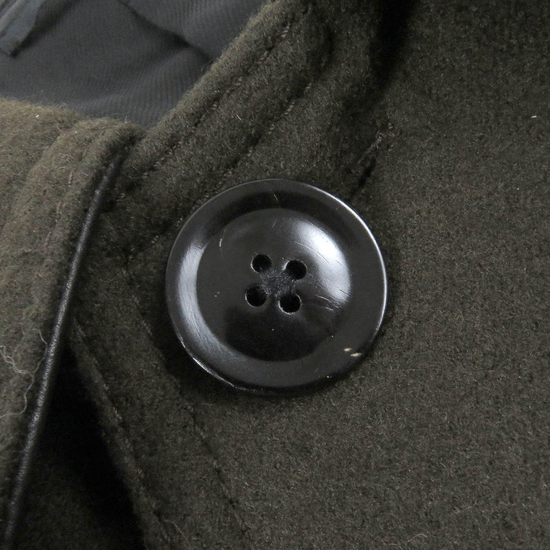 Excellent TOM FORD coat Leather detail fly front coat khaki wool mens 52