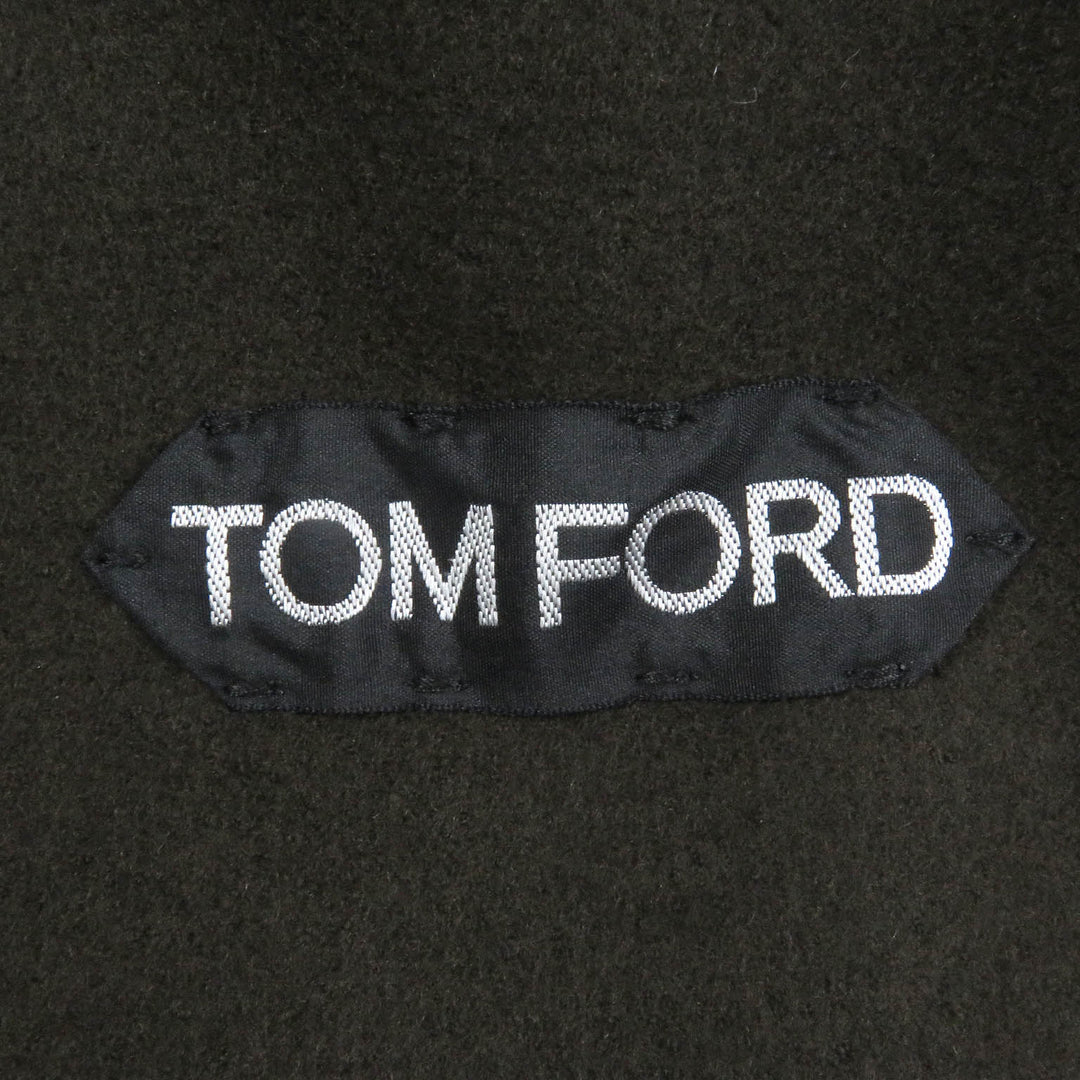 Excellent TOM FORD coat Leather detail fly front coat khaki wool mens 52