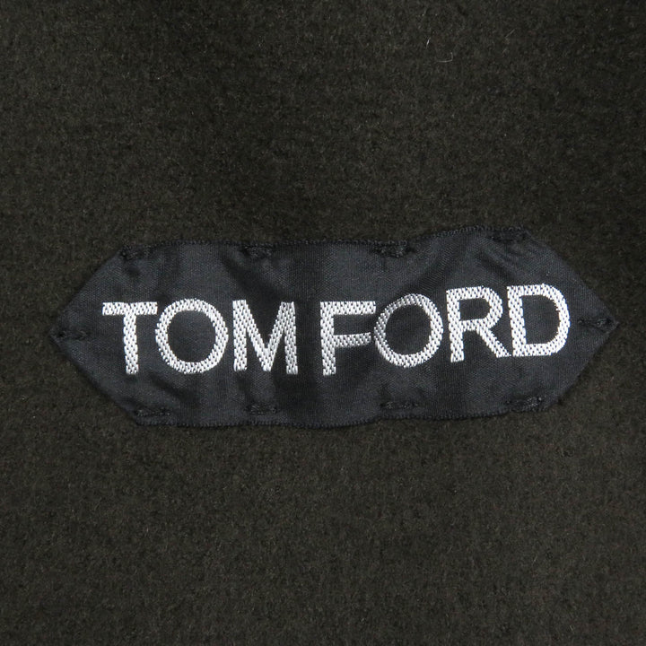 Excellent TOM FORD coat Leather detail fly front coat khaki wool mens 52