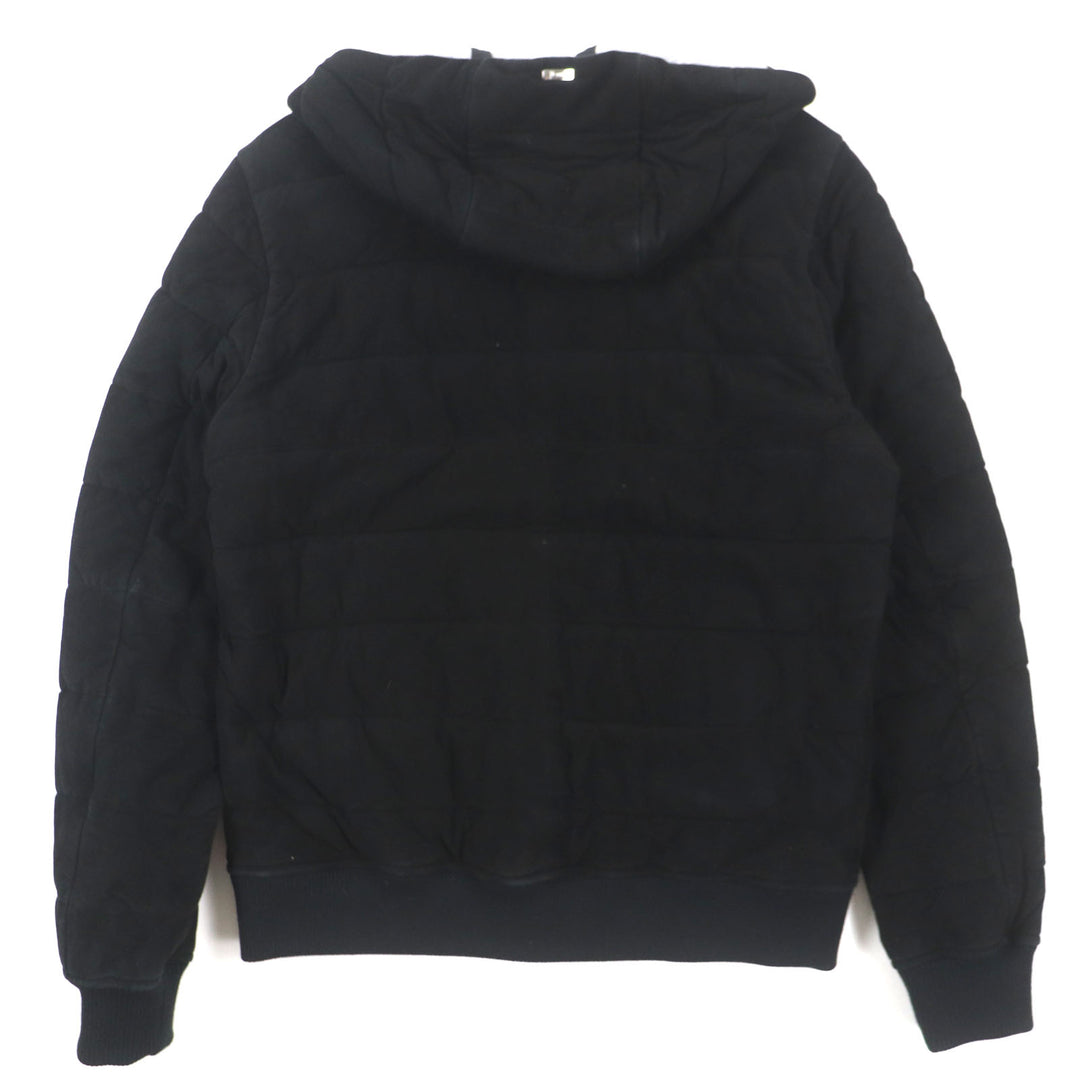 Great HERNO Resort Jacket With logo, hooded, zip-up, padded black Goat leather mens 44 PL002UR