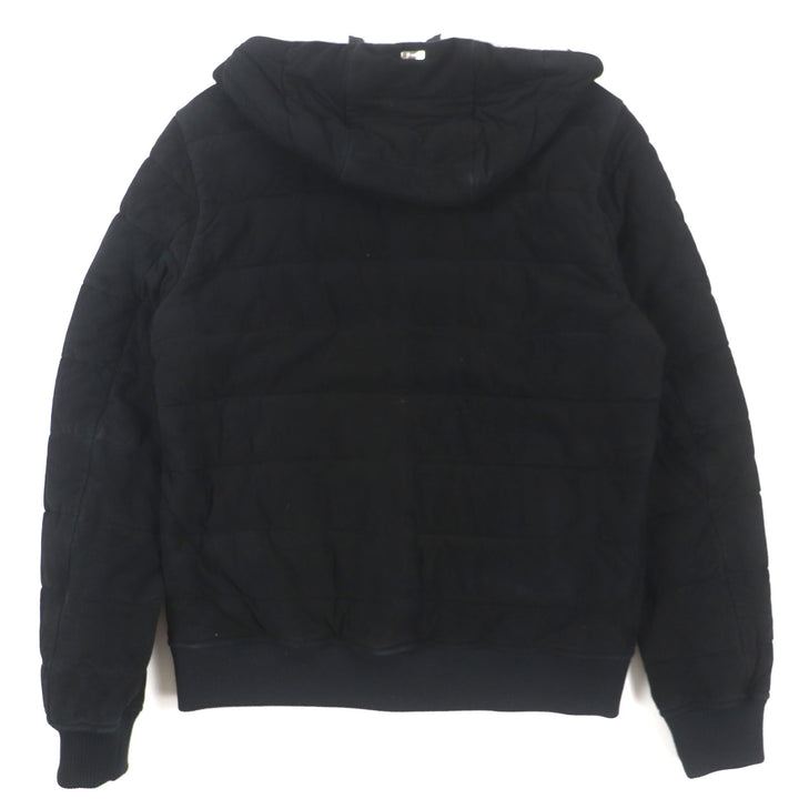 Great HERNO Resort Jacket With logo, hooded, zip-up, padded black Goat leather mens 44 PL002UR