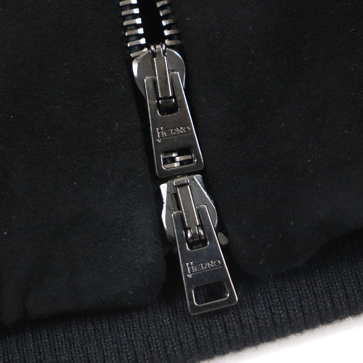 Great HERNO Resort Jacket With logo, hooded, zip-up, padded black Goat leather mens 44 PL002UR