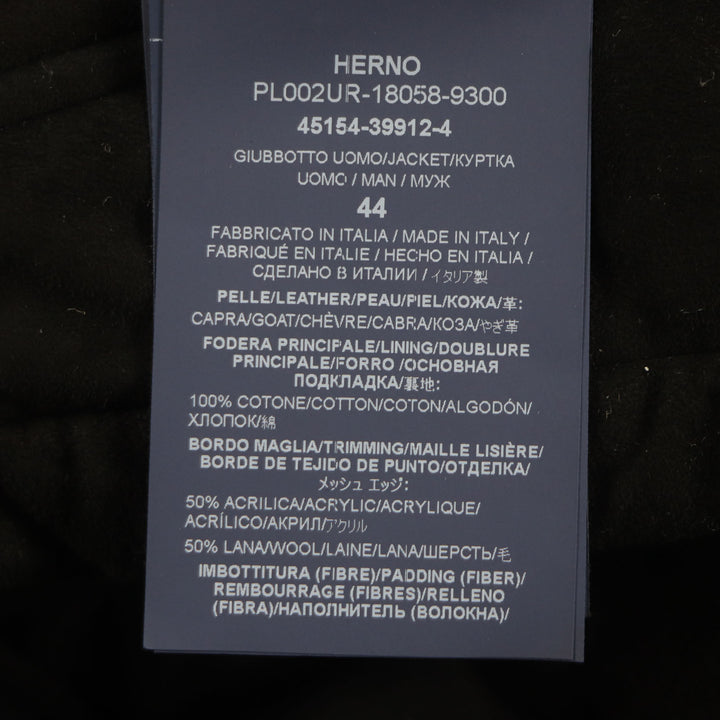 Great HERNO Resort Jacket With logo, hooded, zip-up, padded black Goat leather mens 44 PL002UR
