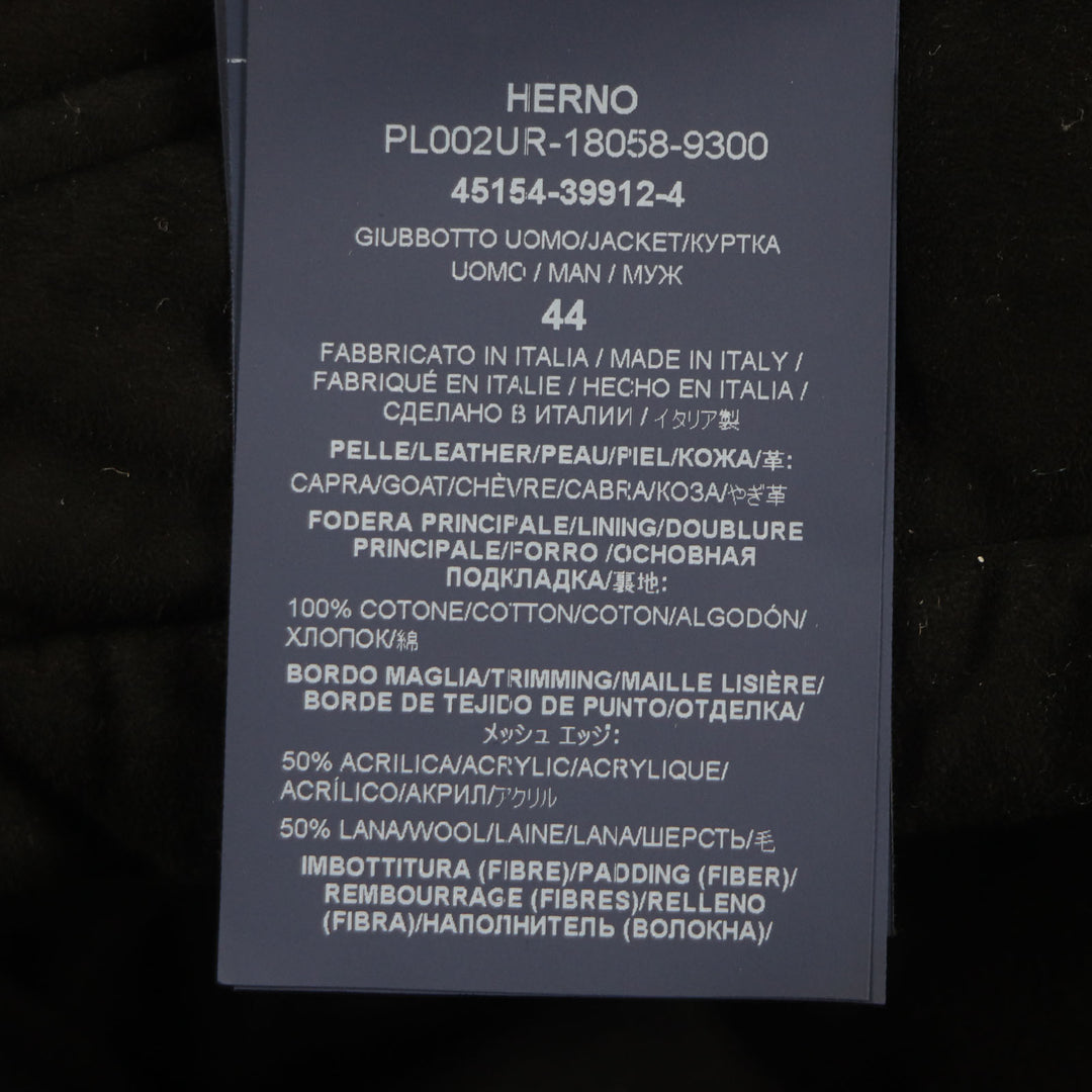 Great HERNO Resort Jacket With logo, hooded, zip-up, padded black Goat leather mens 44 PL002UR