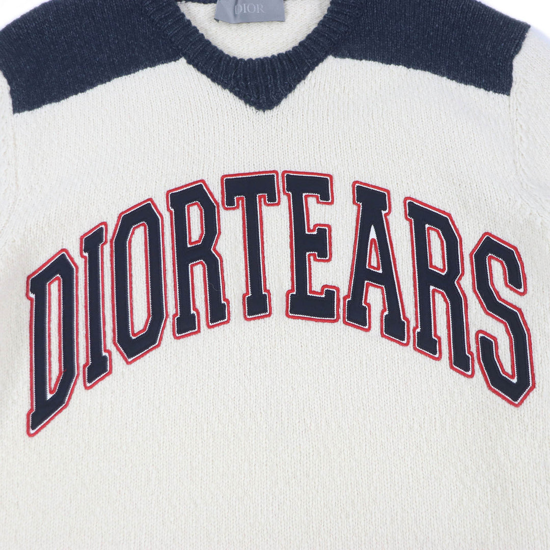 Excellent DIOR×DENIM TEARS sweater DIOR TEARS patch Ivory navy wool mens M 393M652AT657