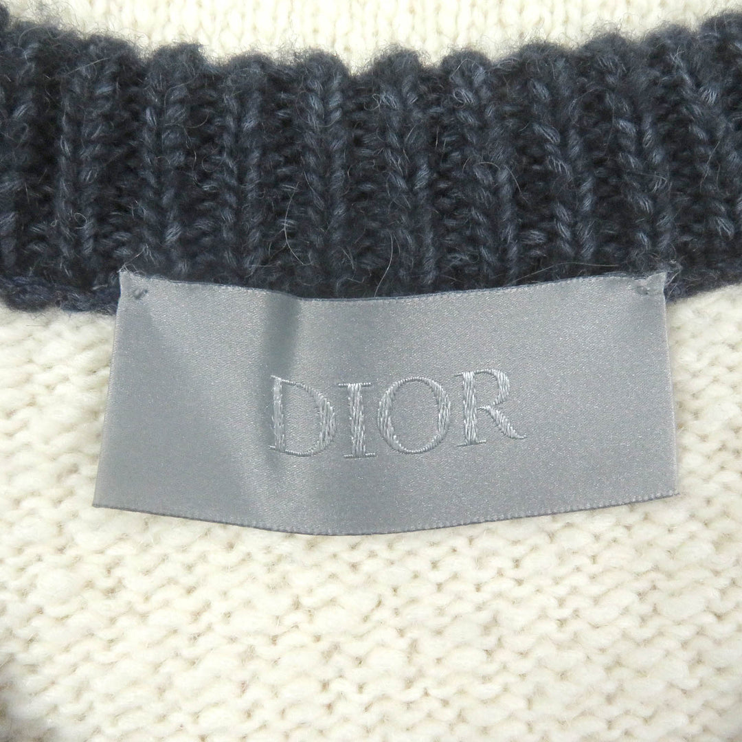 Excellent DIOR×DENIM TEARS sweater DIOR TEARS patch Ivory navy wool mens M 393M652AT657