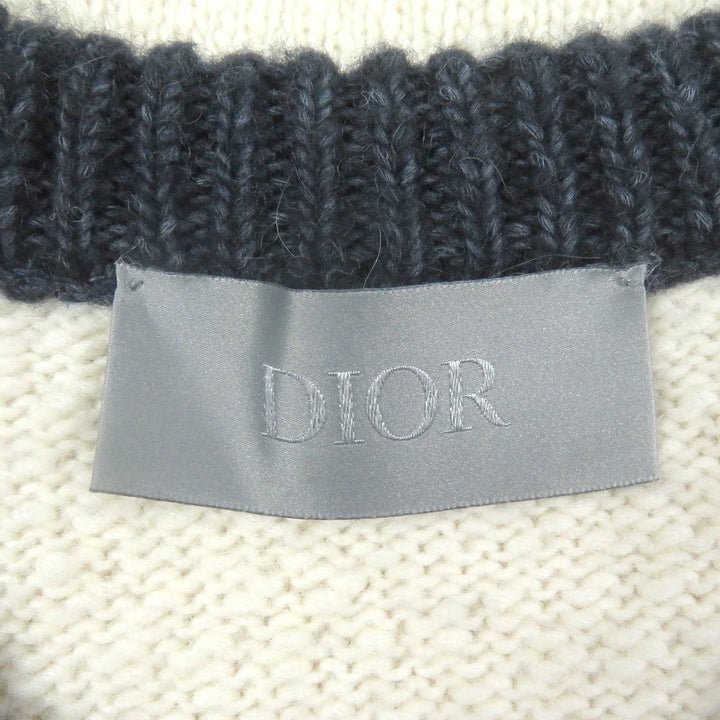 Excellent DIOR×DENIM TEARS sweater DIOR TEARS patch Ivory navy wool mens M 393M652AT657