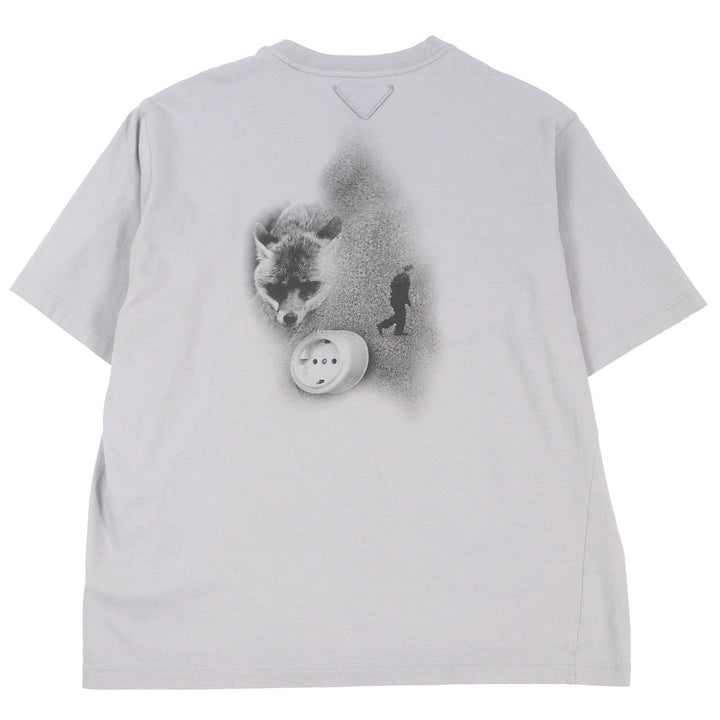Great PRADA Short sleeve T-shirt Back print short sleeve T-shirt gray mens M