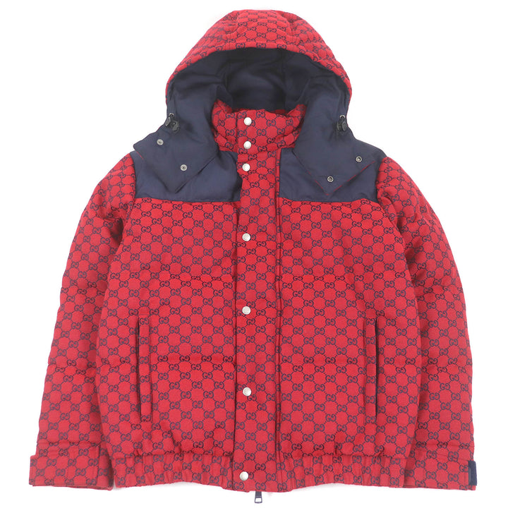 Excellent GUCCI Down jacket GG canvas logo print hoodie Red cotton mens 44 762559