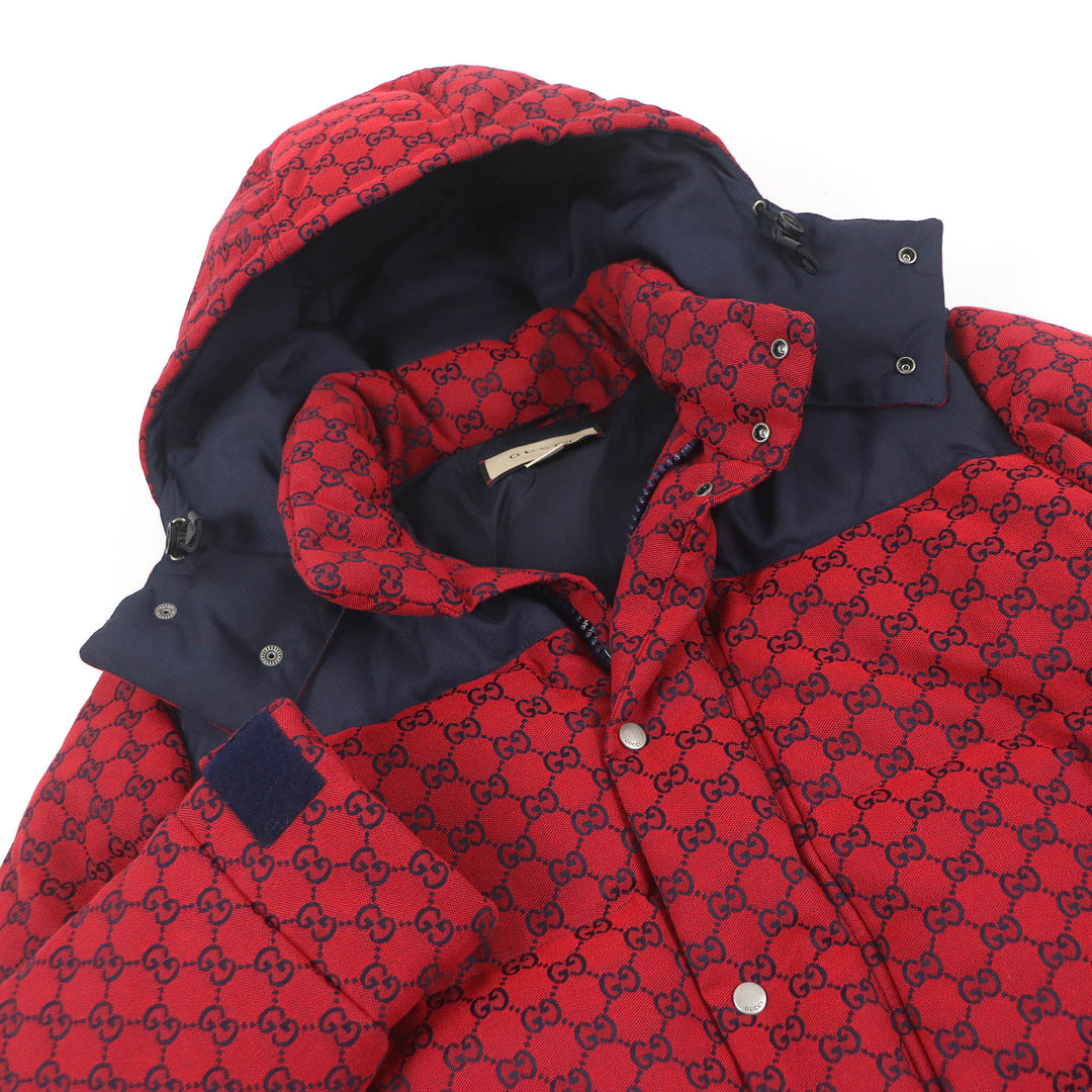Excellent GUCCI Down jacket GG canvas logo print hoodie Red cotton mens 44 762559