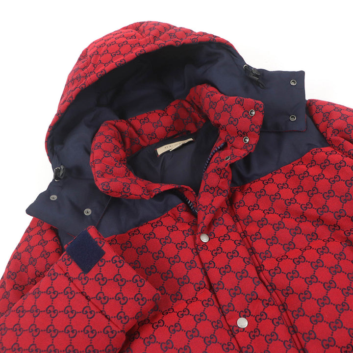 Excellent GUCCI Down jacket GG canvas logo print hoodie Red cotton mens 44 762559