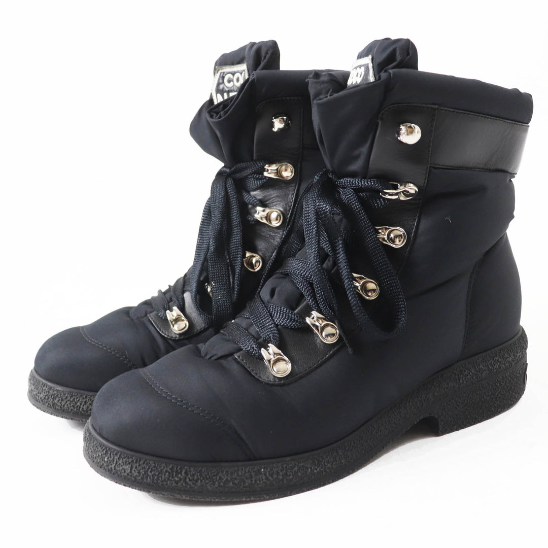 Great CHANEL boots COCONEIGE COCONEIGE COCO Mark Leather Short black Women 36